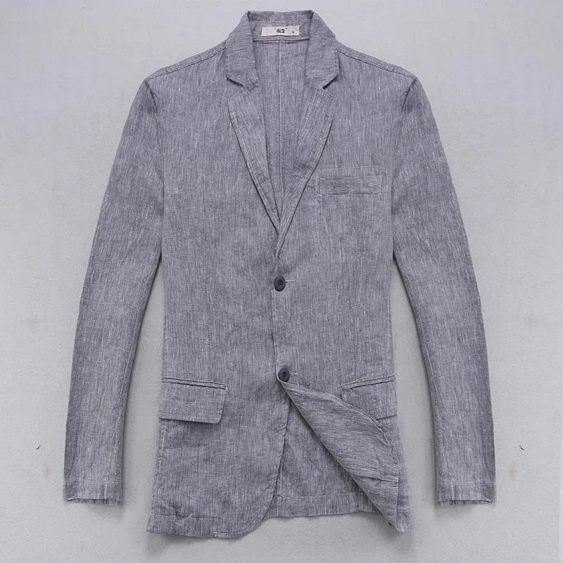 Linned Jakke Herre Blazer Solid Smart Casual Jakker - Marineblå