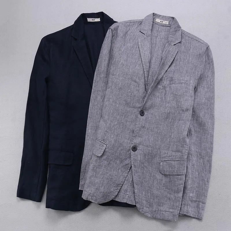 Linned Jakke Herre Blazer Solid Smart Casual Jakker - Marineblå