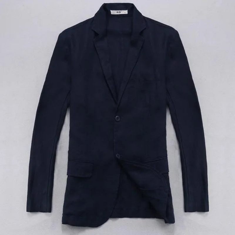 Linned Jakke Herre Blazer Solid Smart Casual Jakker - Marineblå