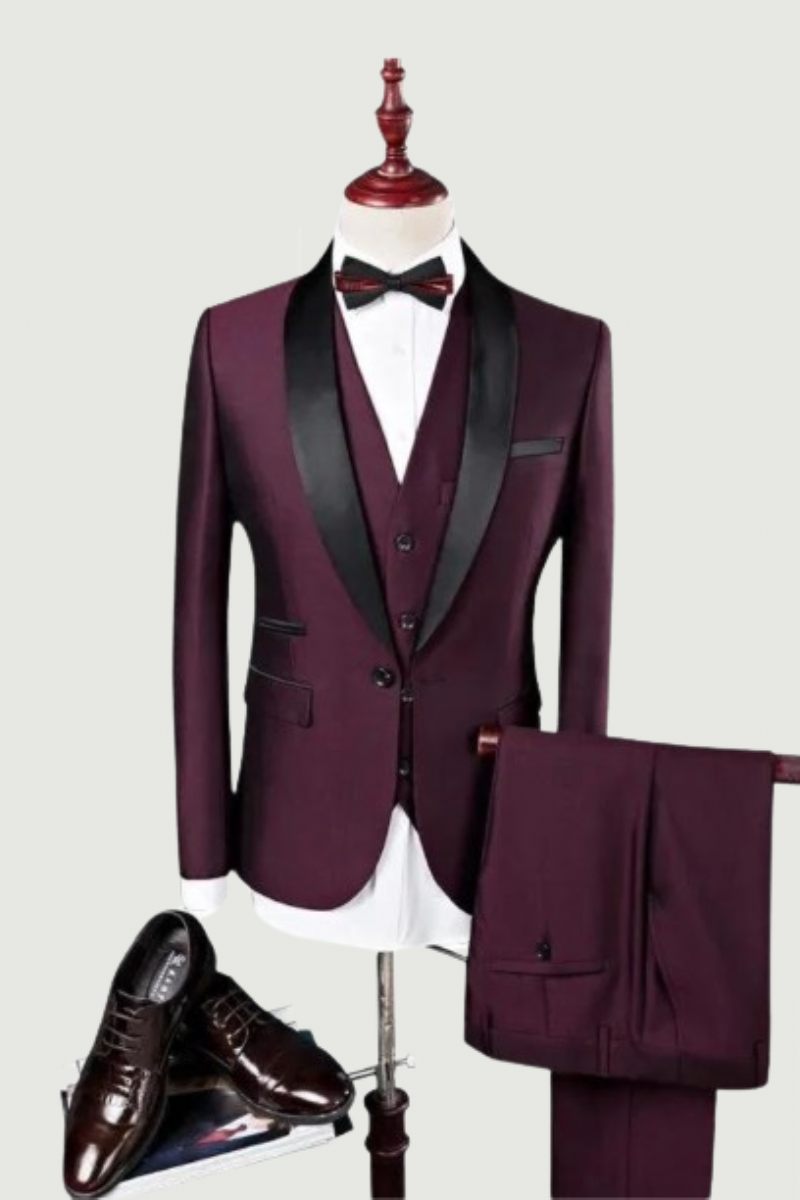 Mænd Suit Bryllupsdragter Til Sjalkrave Slim Fit Burgundy Royal Blue Tuxedo