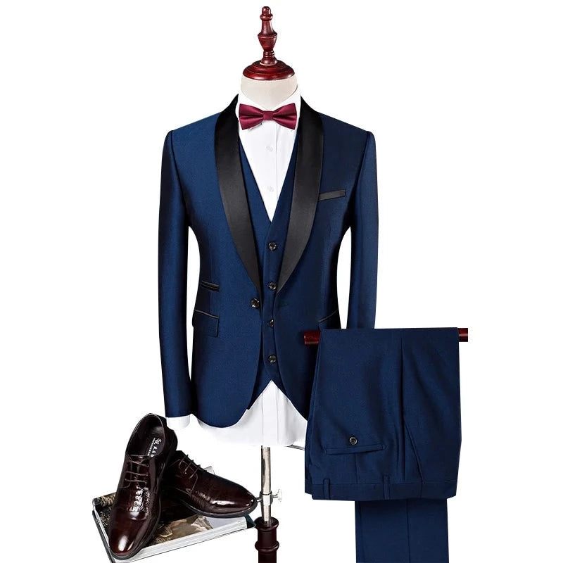 Mænd Suit Bryllupsdragter Til Sjalkrave Slim Fit Burgundy Royal Blue Tuxedo - Blå