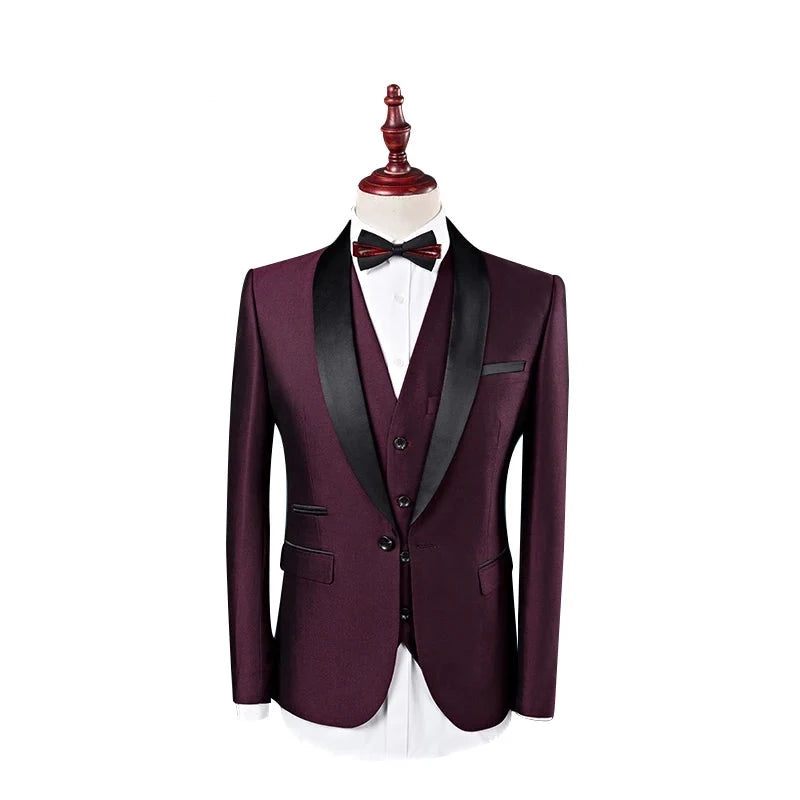 Mænd Suit Bryllupsdragter Til Sjalkrave Slim Fit Burgundy Royal Blue Tuxedo - Blå