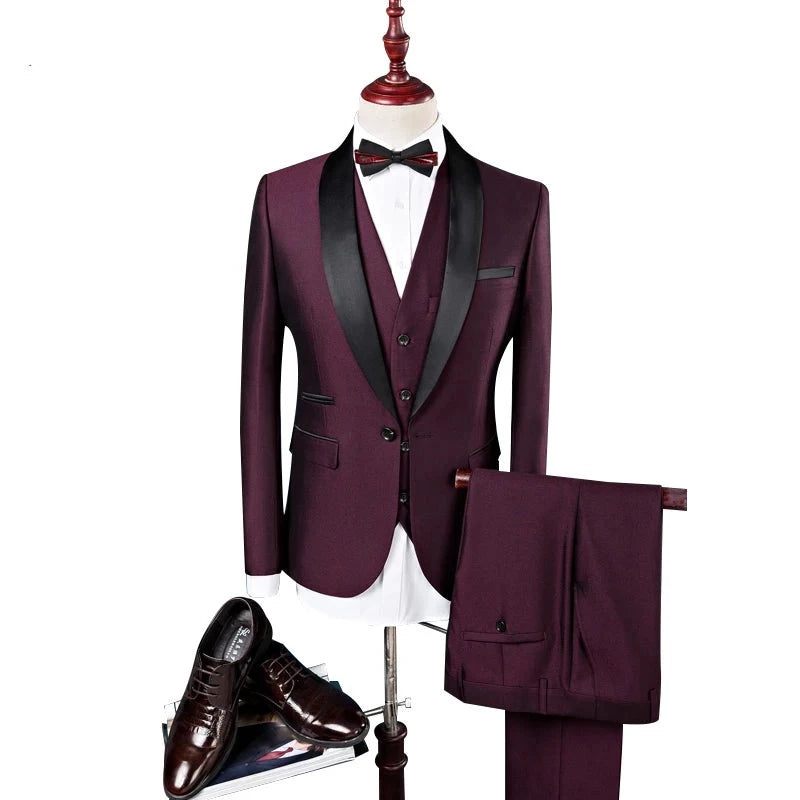 Mænd Suit Bryllupsdragter Til Sjalkrave Slim Fit Burgundy Royal Blue Tuxedo - Blå