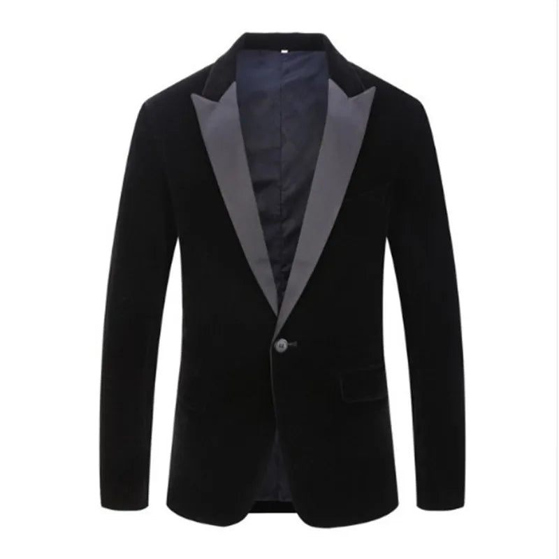 Mænd Trend Velvet Groom Tuxedo Slim Fit Bryllupsfestkjole Business Afslappet Jakkesæt Jakke Banket Enkelt Blazere Frakke - Sort