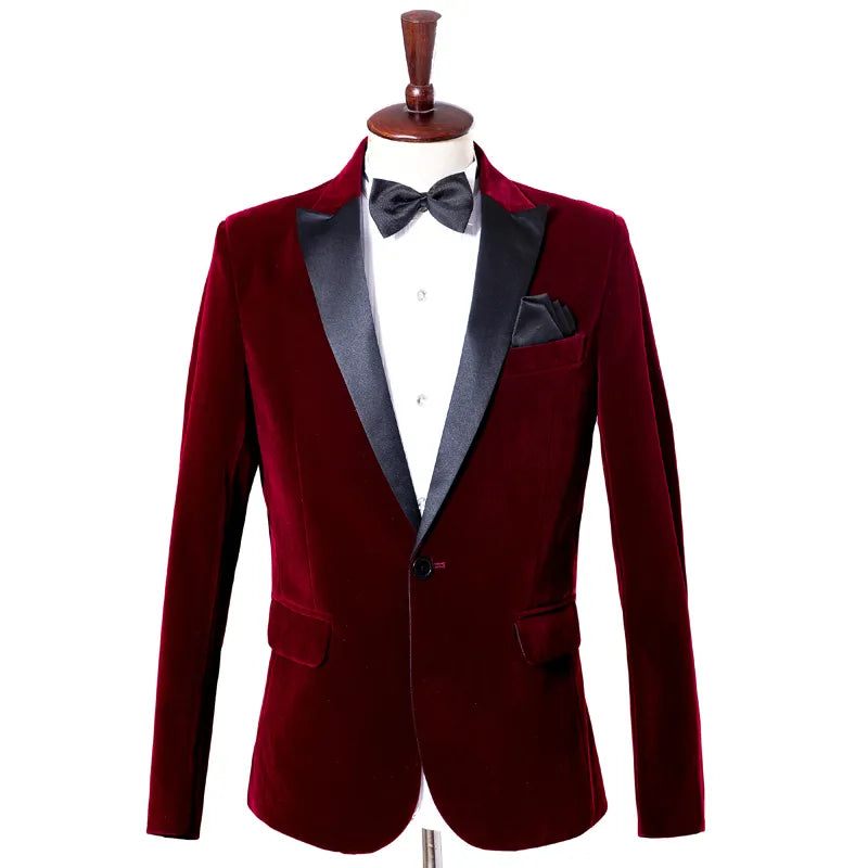 Mænd Trend Velvet Groom Tuxedo Slim Fit Bryllupsfestkjole Business Afslappet Jakkesæt Jakke Banket Enkelt Blazere Frakke - Sort