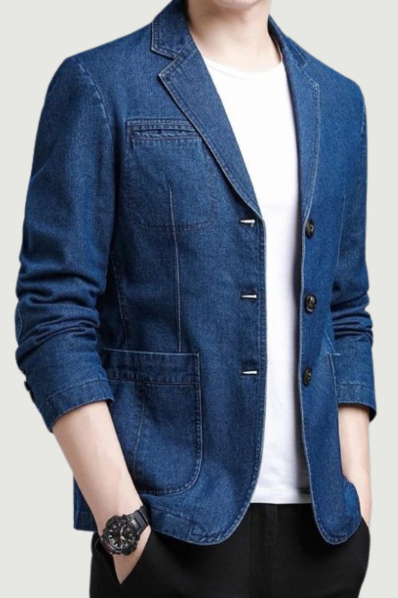 Mænds Britisk Stil Leisure Slim Version Af The Trend Solid Denim Komfortabel Blazer