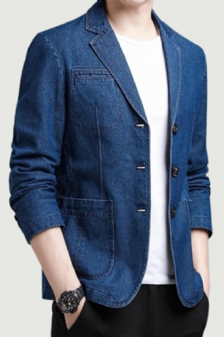 Mænds Britisk Stil Leisure Slim Version Af The Trend Solid Denim Komfortabel Blazer