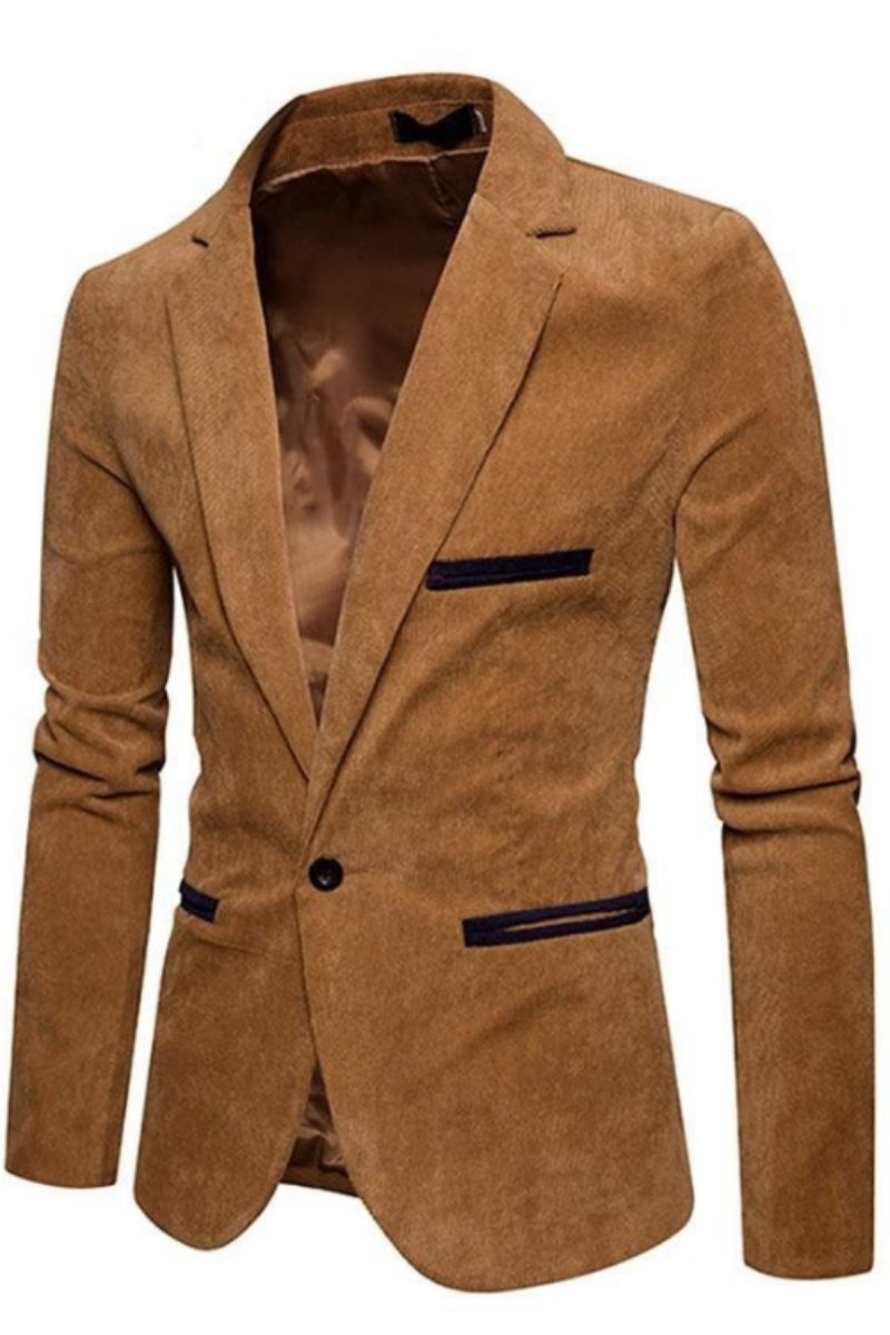 Ny Casual Herre Blazer Corduroy Patchwork Business One Button Slim Fit Herredragter Jakke Blazere