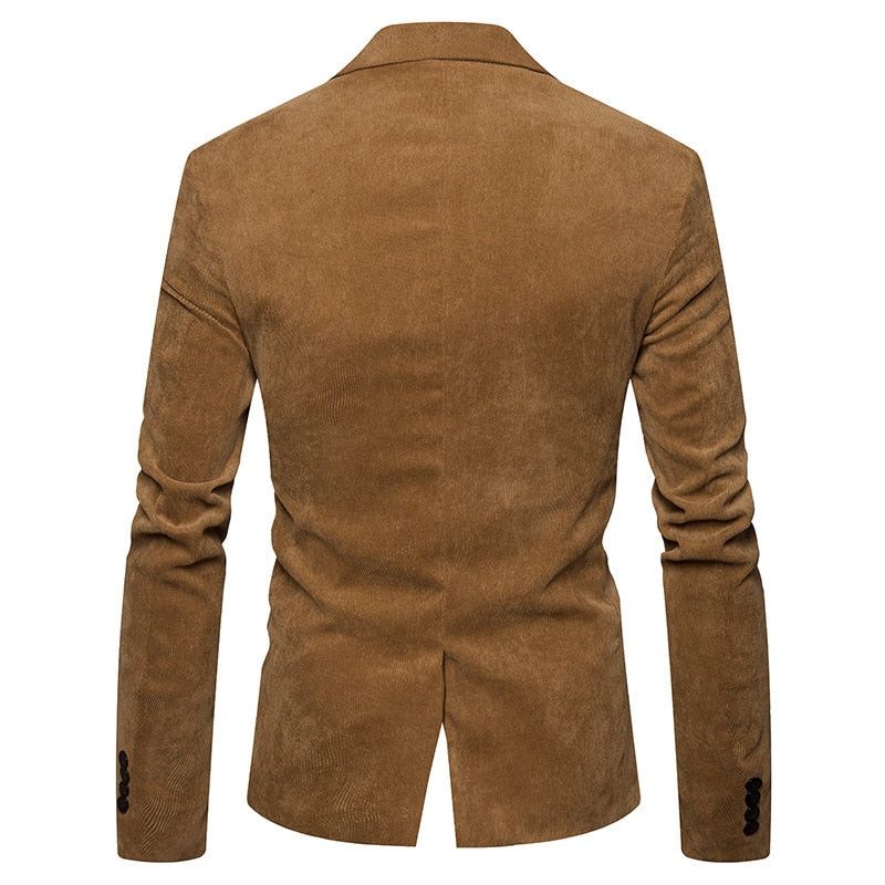 Ny Casual Herre Blazer Corduroy Patchwork Business One Button Slim Fit Herredragter Jakke Blazere - Khaki