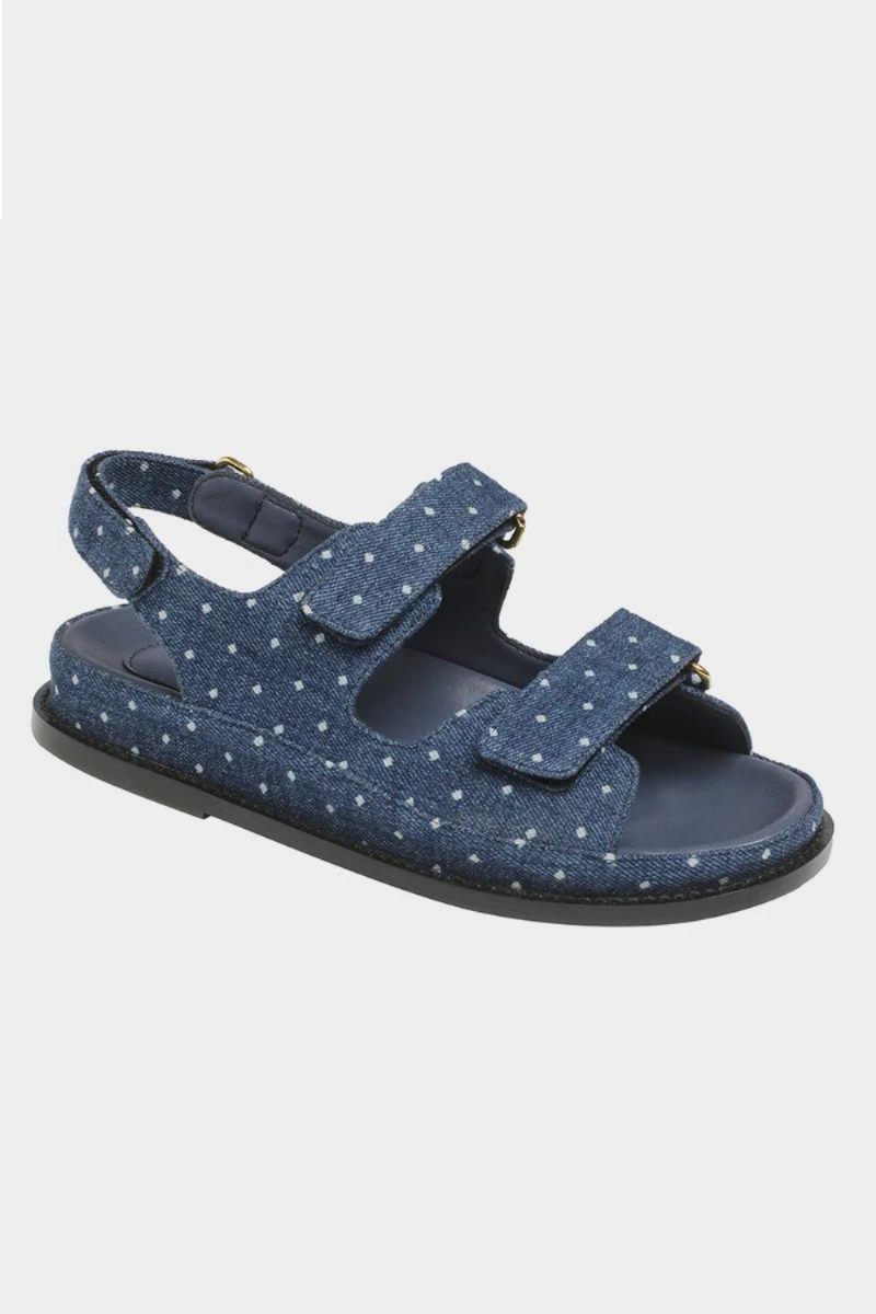 Damer Flats Sandaler Denim Sort Ægte Læder Sommersko Til