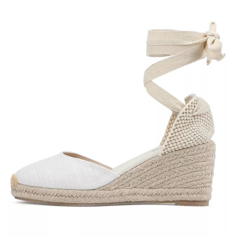 Kvinder Sommer Espadrille Hæl Kilesandaler Lukket Tå Sko Krydsbundet Snørebånd - 9Cm Sort