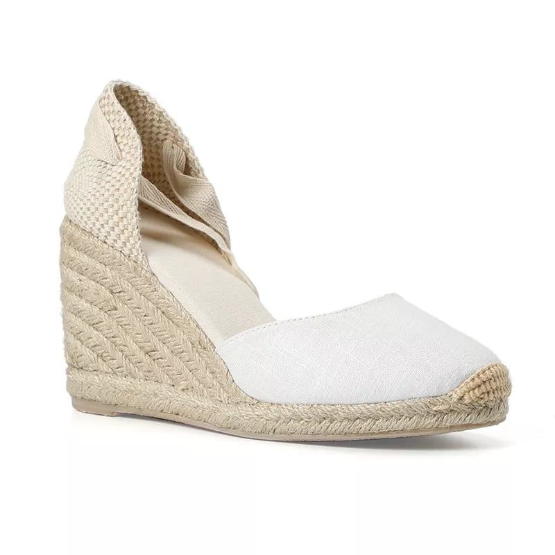 Kvinder Sommer Espadrille Hæl Kilesandaler Lukket Tå Sko Krydsbundet Snørebånd - 9Cm Sort