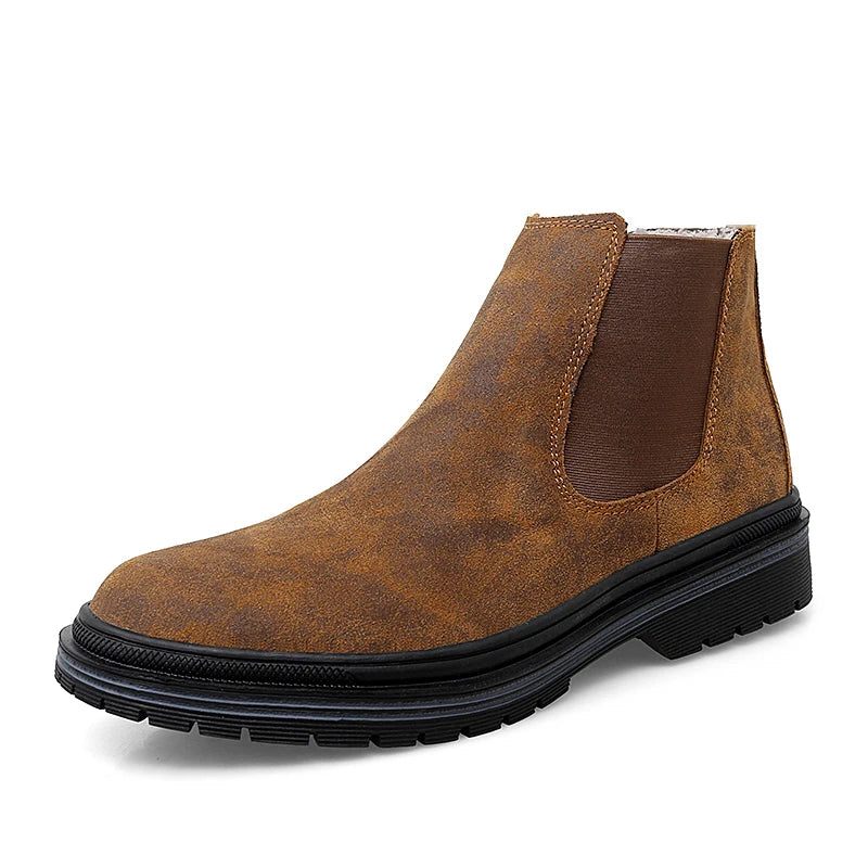 Ægte Læder Ankel Chelsea Støvler Mænd Botas Autumn Winter Boot - Brun