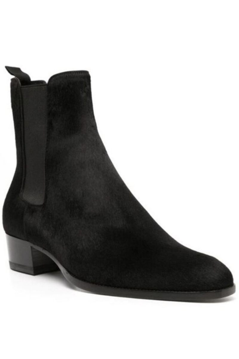 Ægte Pels Slip On Dress Bryllup Business Luksus Håndlavede Wedge Chelsea Boots