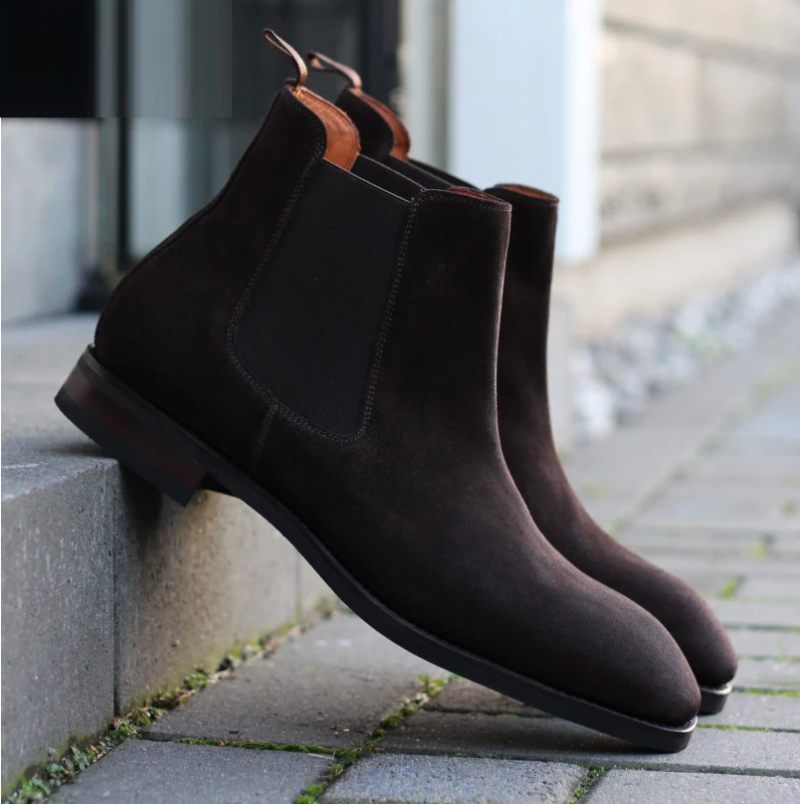 Chelsea Solid Vinter Herre Støvler Sko Arbejde Håndlavede Sko Tilføj Velvet Non-slip Designer Boot - Brun