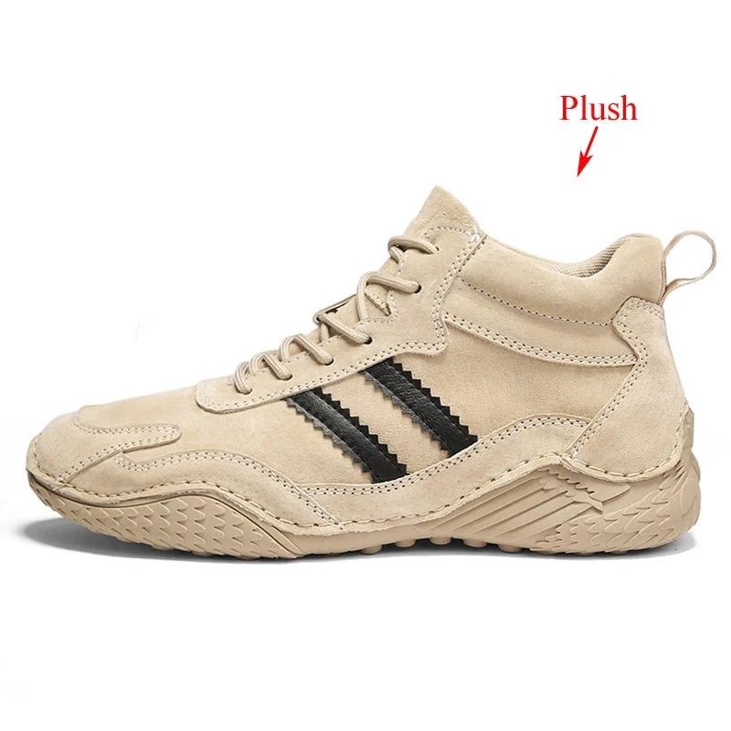 Mænd Ankelstøvler Casual Sko Botines Hombre Bottine Homme High Top Sneakers Efterår Vinter Plys Varm Luksus Brand Designer - Sand-1(Plush)