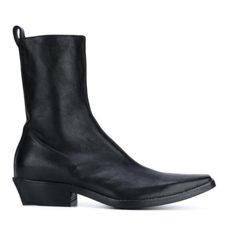 Rock Pointed Toe Botines Hombre Knight Wedge Personliggøre Motor High Boot Håndlavede Botas - Sort