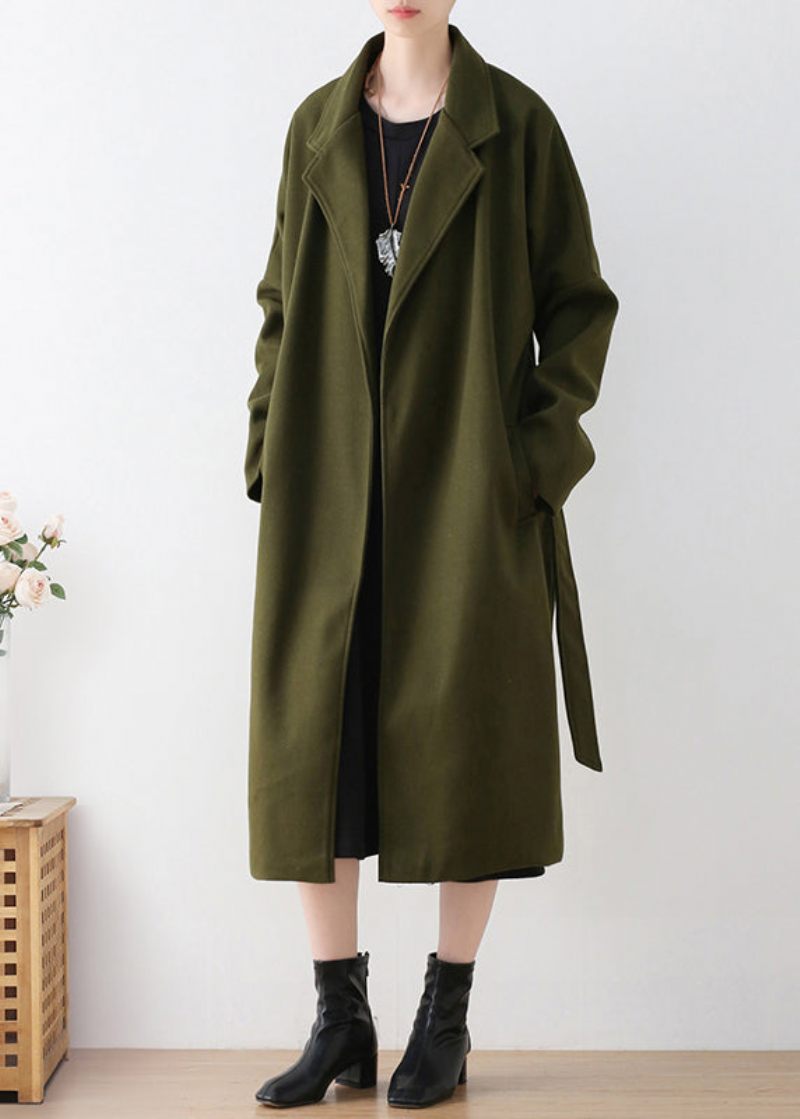 2024 Vinterlysegule Uldfrakker Plus Size Elegant Trenchcoat Med Hætte - Dame uldfrakker