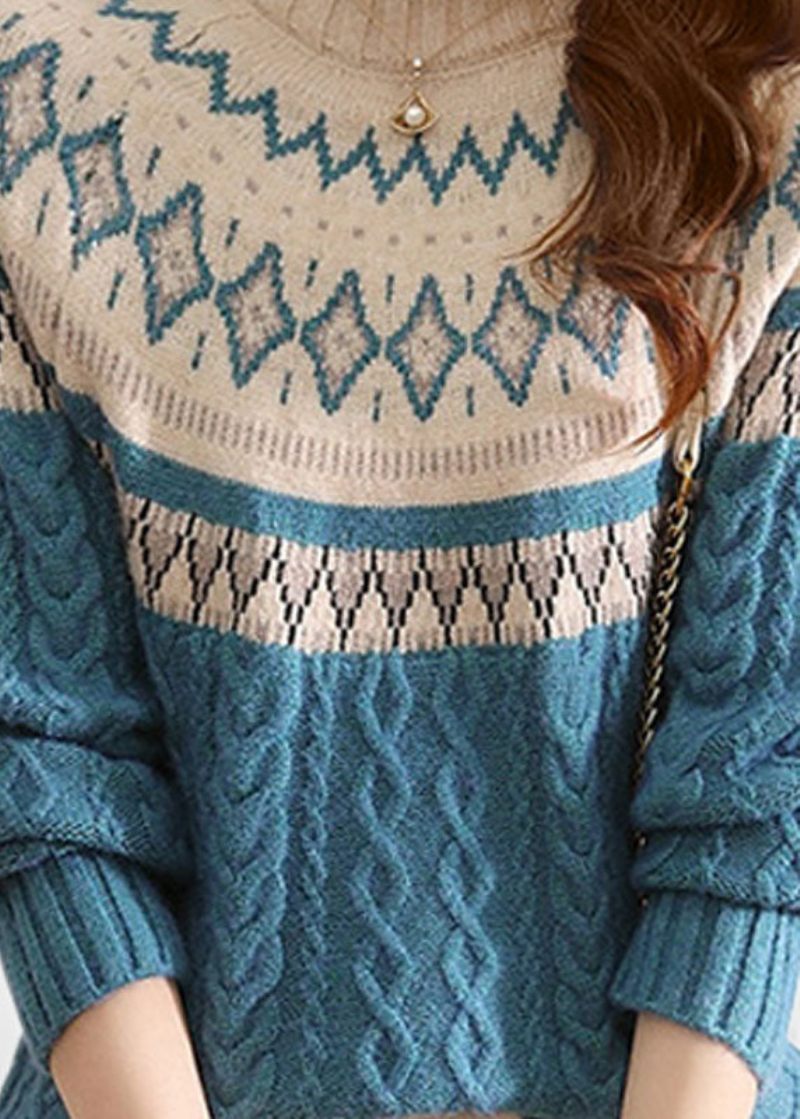 Baggy Løs Vinter Ulden Sort Sweater Pasform Langærmet Strik Pullover - Dame uldfrakker