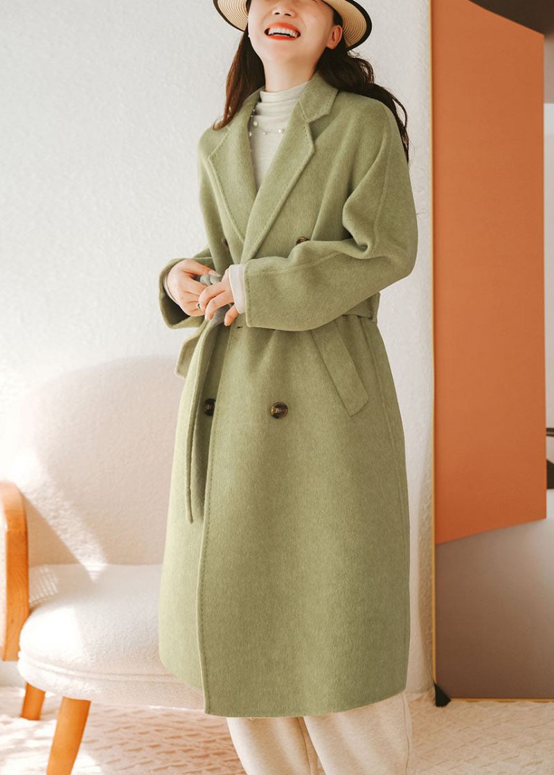 Bohemian Green Peter Pan Krave Sashes Woolen Coat Fall - Grøn