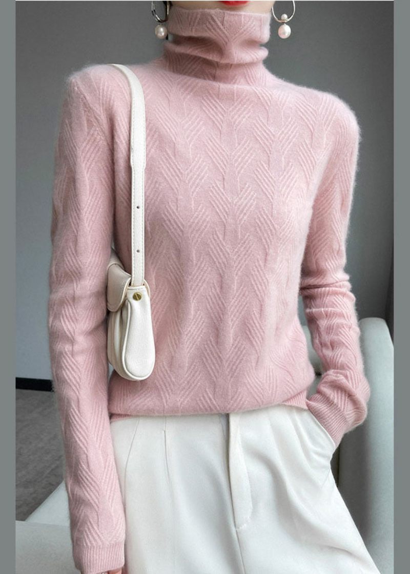 Bohemian Pink Turtle Neck Tyk Uld Strik Top Vinter - Dame uldfrakker