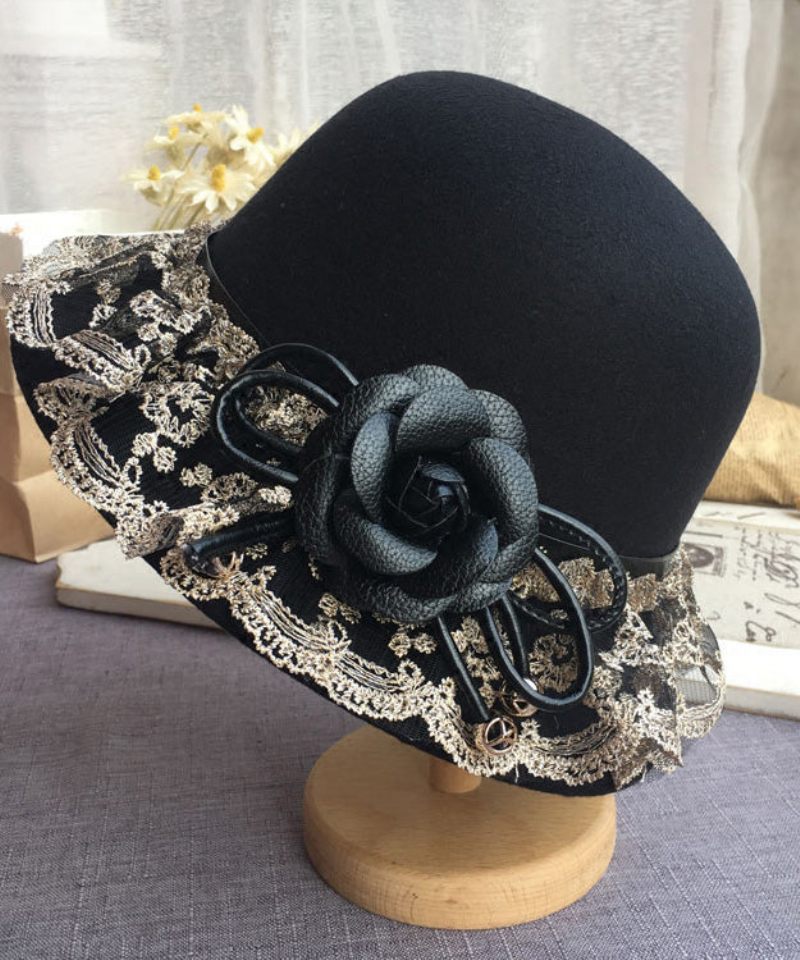 Boho Black Lace Patchwork Blomsterulden Bucket Hat