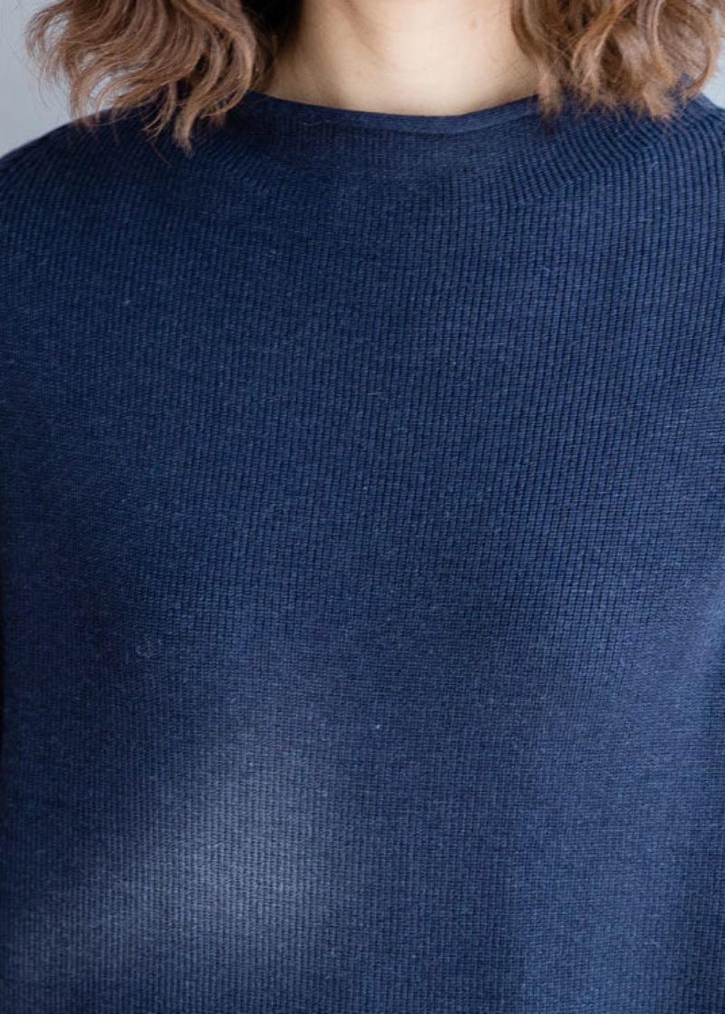 Boutique Navy Uldstrikket Sweater Toppe Flagermusvingeærme - Navy