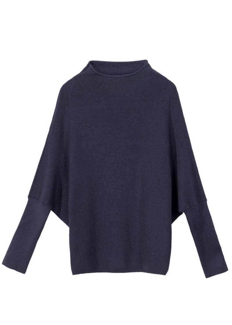 Boutique Navy Uldstrikket Sweater Toppe Flagermusvingeærme - Navy