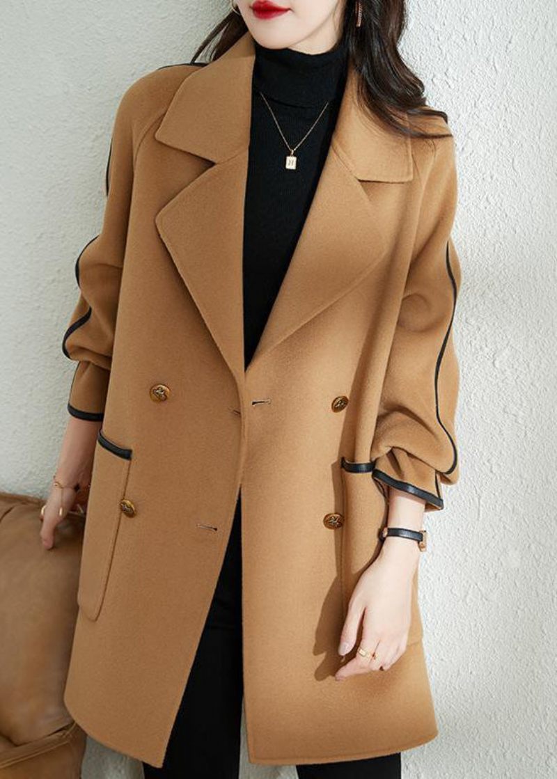 Camel Patchwork Ulden Trench Oversized Dobbeltbryst Fald