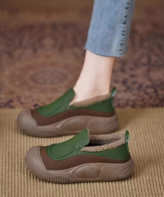 Casual Mørkegrøn Platform Penny Loafers Imiteret Læder Fuzzy Wool Foret