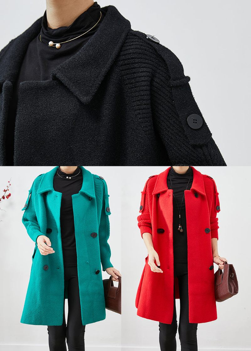 Casual Sort Dobbeltbryst Patchwork Ulden Trenchcoats Efterår - Dame uldfrakker