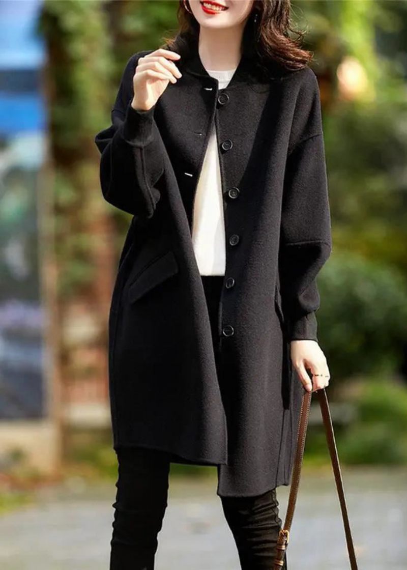 Casual Sort Oversized Single Breasted Woolen Trench Fall - Dame uldfrakker