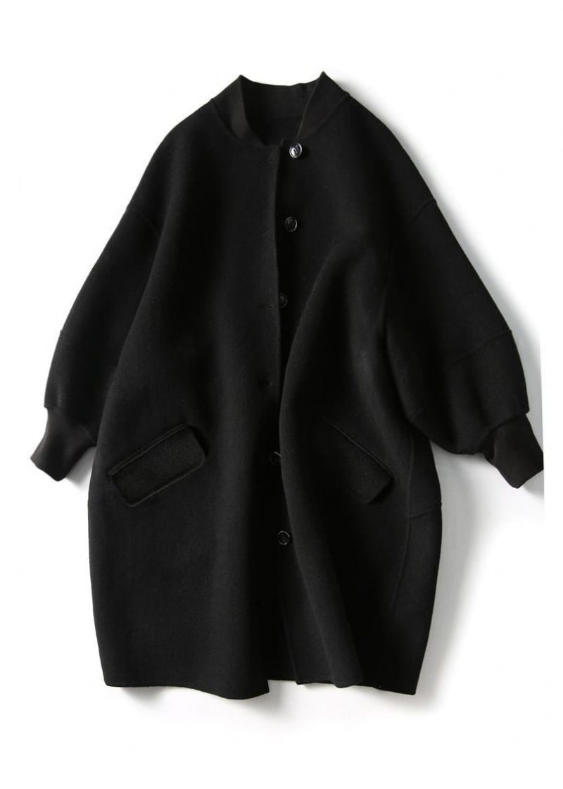 Casual Sort Oversized Single Breasted Woolen Trench Fall - Dame uldfrakker