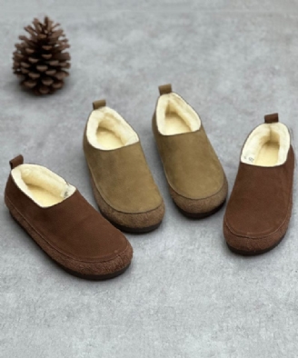 Chokolade Flats Kohud Læder Casual Fuzzy Uld Foret