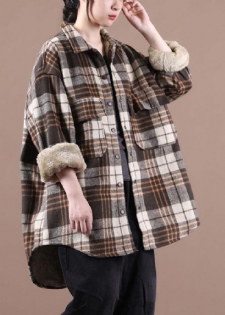 Chokolade Plaid Fleece Uld Foret Outwear Peter Pan Krave Vinter