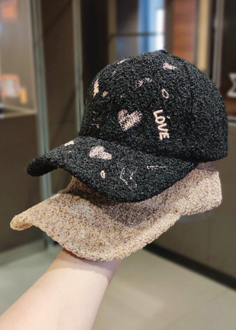 Diy Sort Brev Broderi Uld Baseball Cap Hat - Dame uldfrakker