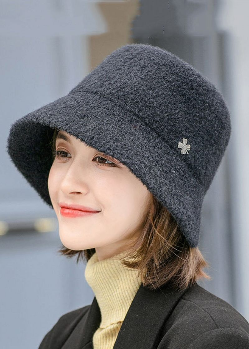 Fashion Black Alsidig Woolen Bucket Hat