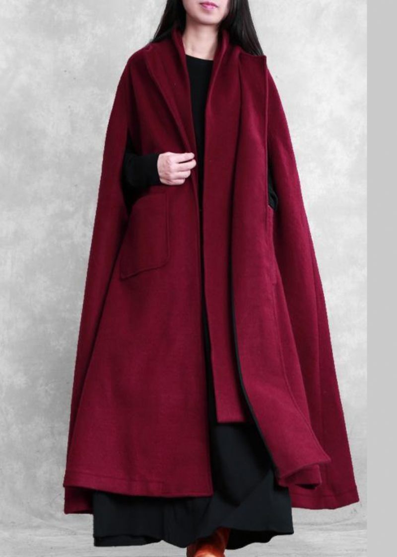 Fin Bordeaux Ulden Frakke Kvinder Oversize Vinterfrakke Batwing Sleeve Stor Søm