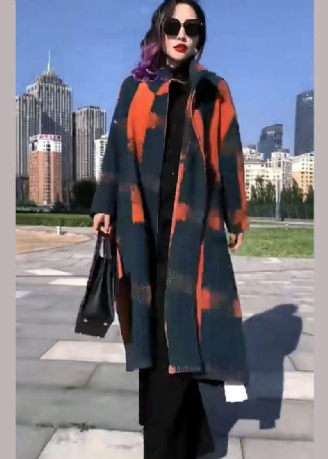 Fint Orange Print Ulden Loose Circle Vinter Trenchcoats