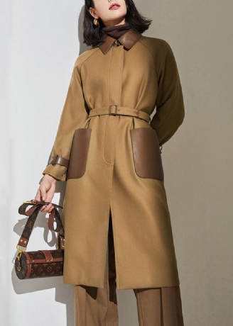 Fransk Camel Button Tie Talje Lommer Ulden Trench Coat Fall