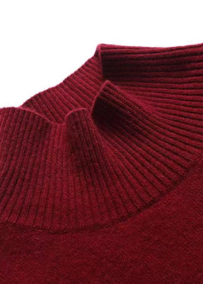 Fransk Mulberry Hign Neck Rynket Patchwork Ulden Kjole Vinter - Dame uldfrakker