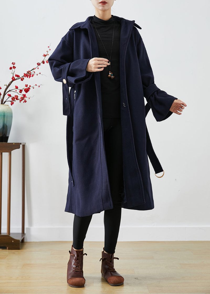 Fransk Navy Slim Fit Tykke Uldne Trench Coats Vinter - Dame uldfrakker