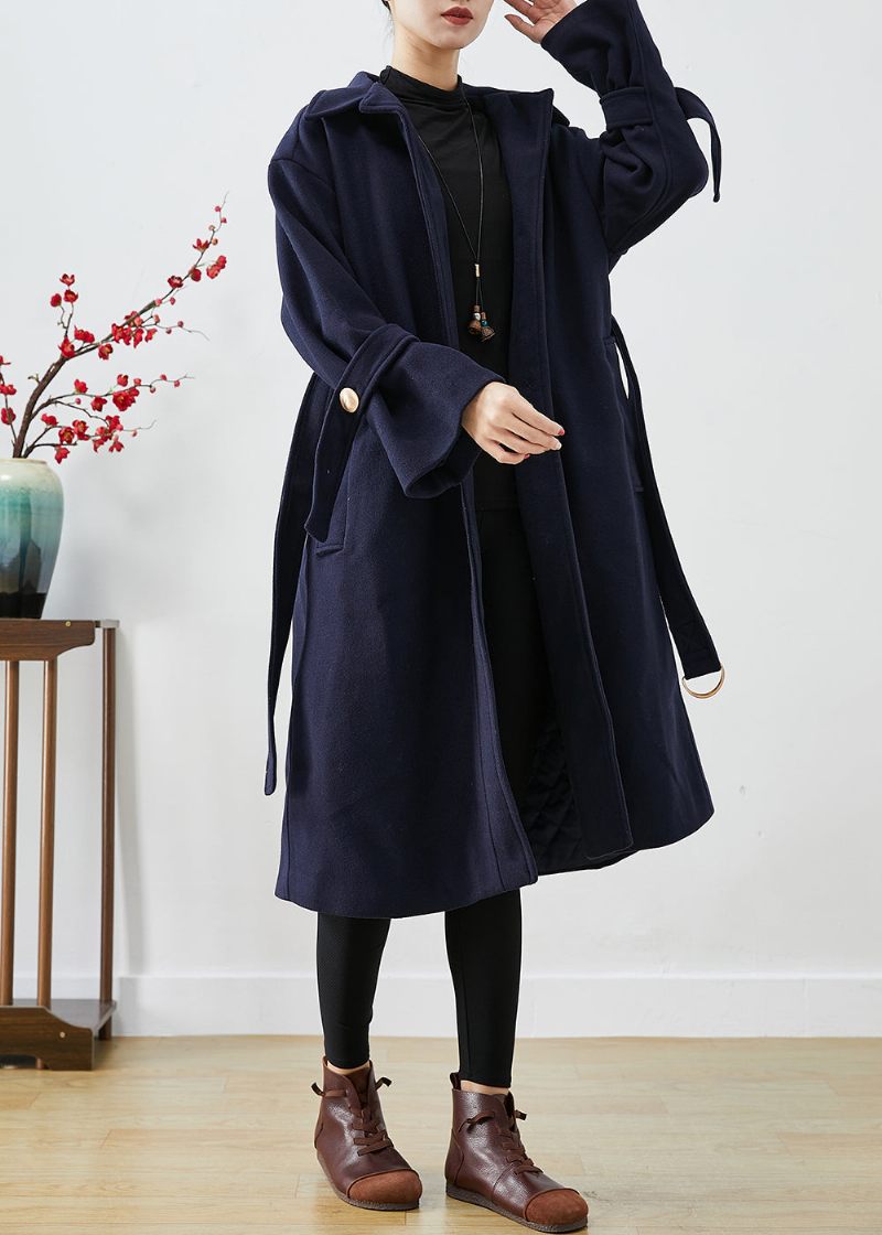 Fransk Navy Slim Fit Tykke Uldne Trench Coats Vinter - Dame uldfrakker