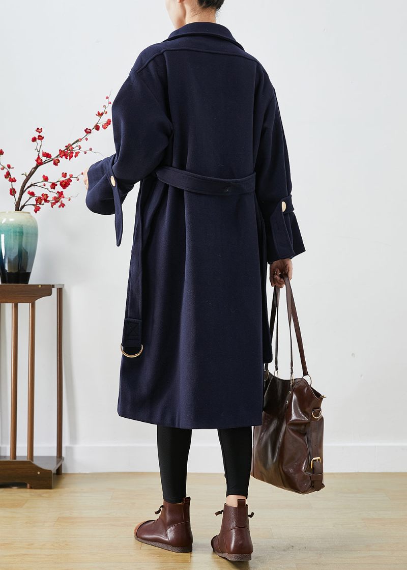 Fransk Navy Slim Fit Tykke Uldne Trench Coats Vinter - Dame uldfrakker