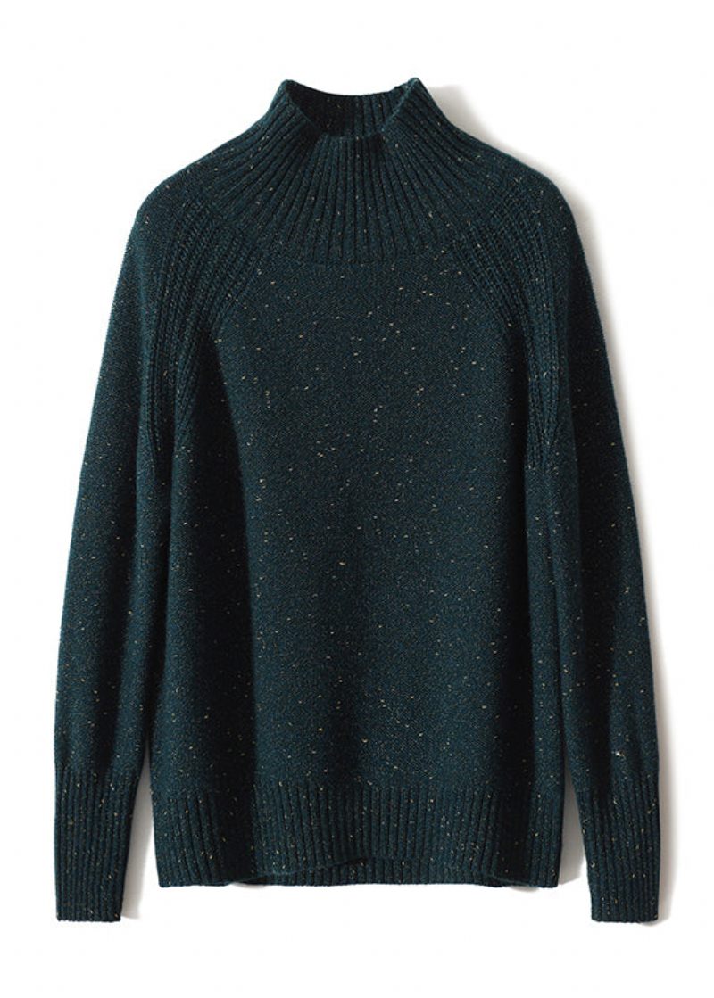 Fransk Peacock Grøn Hign Neck Tyk Ulden Strik Pullover Fall - Dame uldfrakker