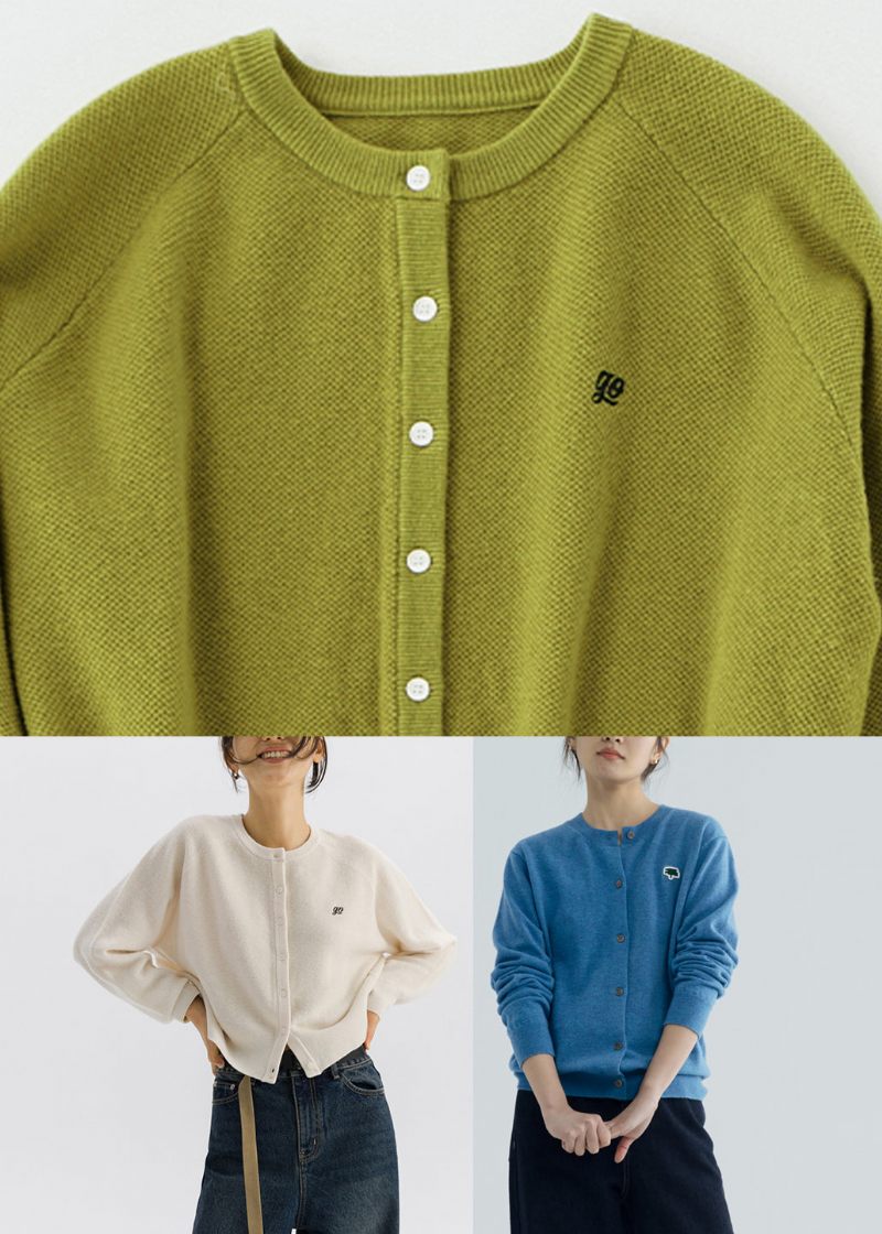 Hvid Cozy Button Ulden Strik Cardigan Langærmet - Hvid