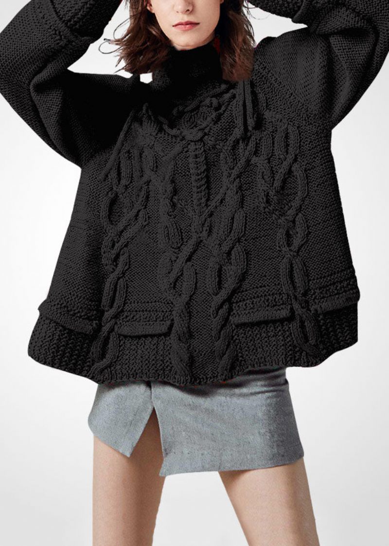 Italiensk Grøn Turtle Neck Chunky Oversized Uld Kabel Strik Kort Sweater Vinter - Dame uldfrakker