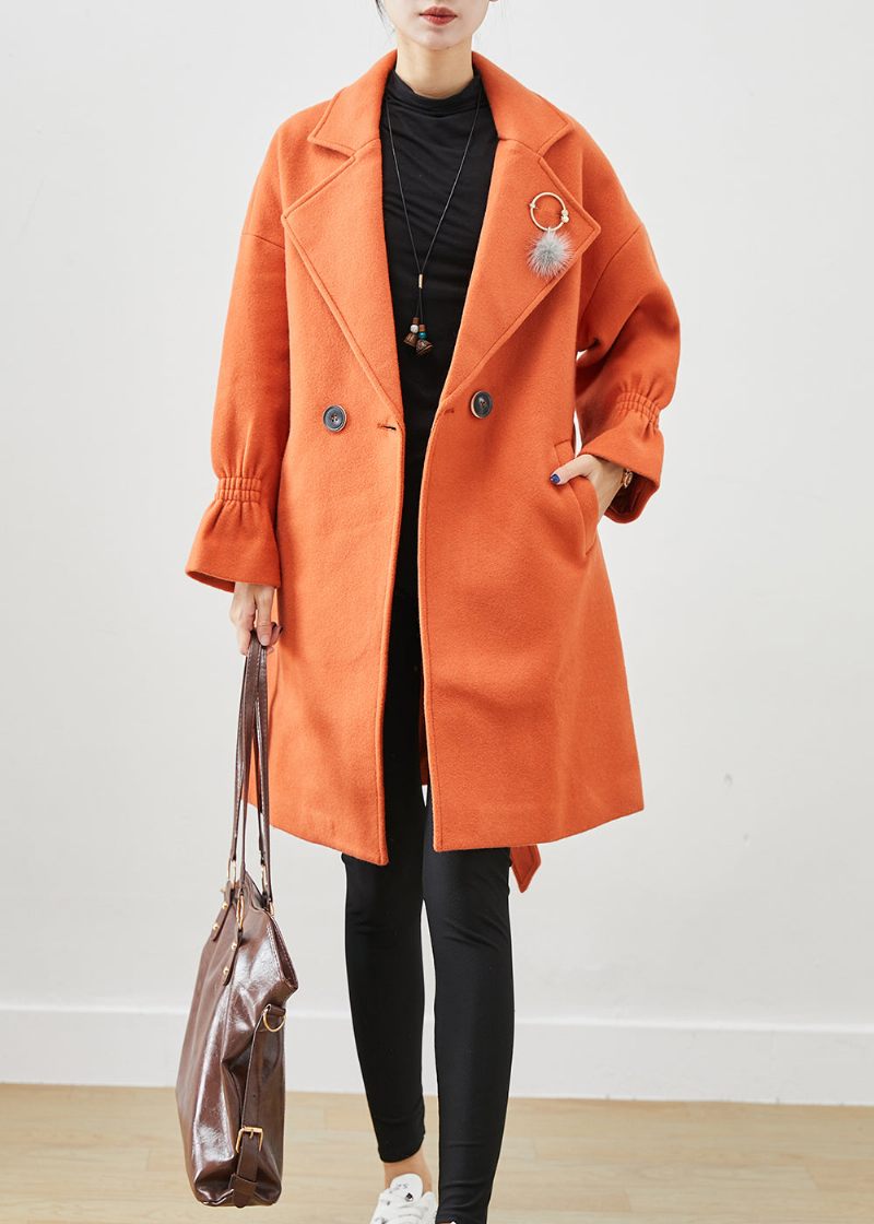 Italiensk Orange Oversized Giv Pendant Ulden Trench Fall - Dame uldfrakker