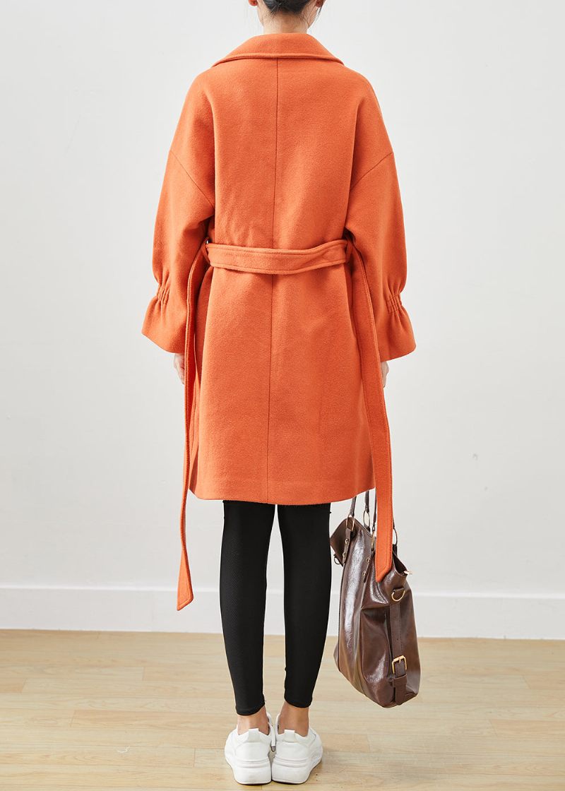 Italiensk Orange Oversized Giv Pendant Ulden Trench Fall - Dame uldfrakker