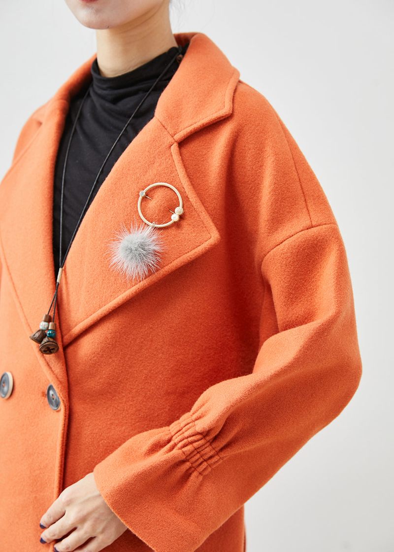 Italiensk Orange Oversized Giv Pendant Ulden Trench Fall - Dame uldfrakker